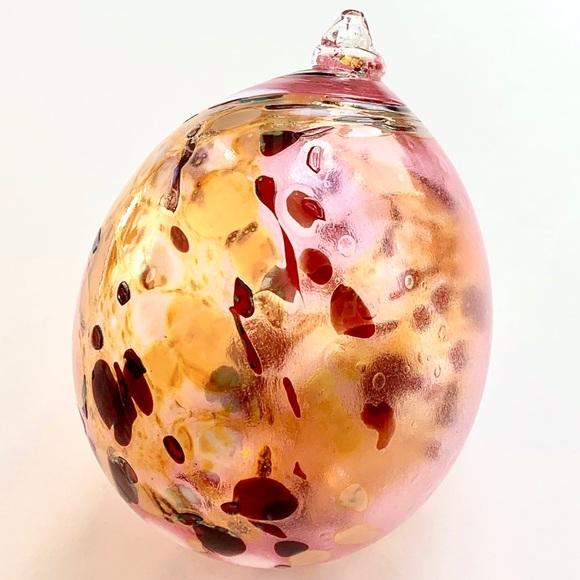 PINK GOLD SPECKLED EGG_HAND BLOWN GLASS ORNAMENT - Picture 2 of 16